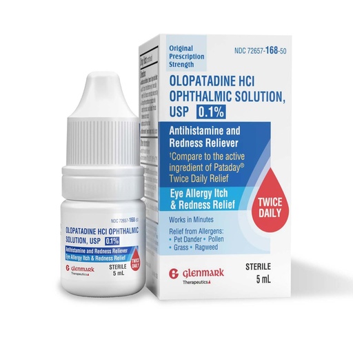 [BRSRAZT7OEJQAFLV] Glenmark Therapeutics Olopatadine Eye Drops for Allergies, Redness Relief, Antihistamine Eye Drops, Allergy Relief from Pet Dander, Pollen, Grass, Ragweed, Works in Minutes, Olopatadine HCl 0.1%, 5ml