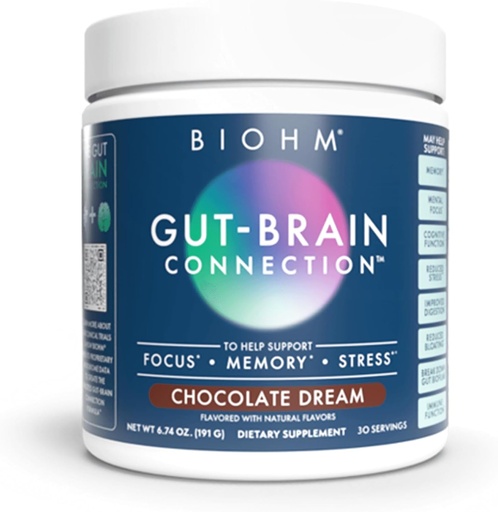[BRSROH36BADQYHTK] BIOHM Gut-Brain Connection Memory & Focus Supplement (6.74 Oz, 30 Servings) Supports Gut Health & Cognitive Well-Being, Helps Enhance Mood, Probiotics, Lion's Mane & Bacopa Monneiri, Chocolate Flavor