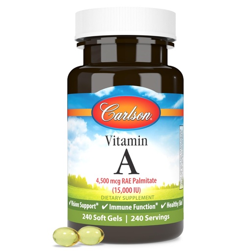 [BRSWIYILOAMWAED4] Carlson - Vitamin A, 15000 IU Palmitate (4500 mcg RAE), Vision Health & Healthy Skin, Immune Function, 240 Softgels