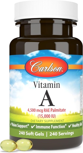 [BRSWIYILOAMWAED4] Carlson - Vitamina A, 1500 IU Palmitte (4500 mcg ARE), Vicció de salut i pell de salut, Imune Funció, 240 Softment