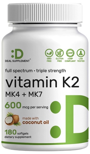 [BRSROFD2BV7AIF3U] DEAL SUPPLEMENT Vitamin K2 Supplement 600mcg, 180 Coconut Oil Softgels | Full Spectrum High Absorption MK-7 & MK-4 Forms | Bone, Joint, & Immune Support – Non-GMO