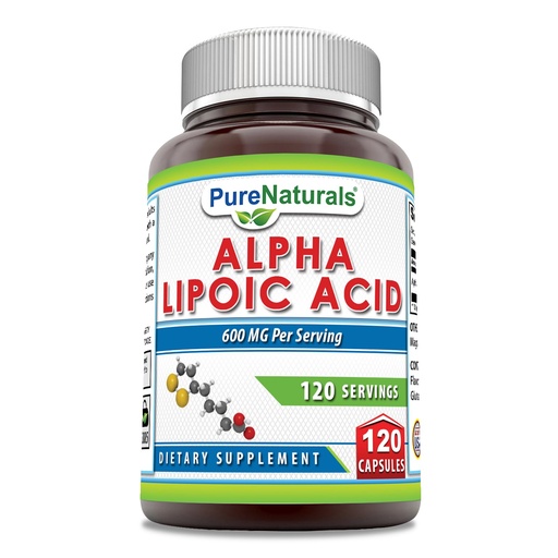 [BRSROHDYBN6RYF3A] Pure Naturals Alpha Lipoic Acid 600 mg 120 Capsules Supplement | Non-GMO | Gluten Free | Made in USA