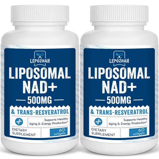 [BRSRMZ3QBAMGMC3U] Liposomal NAD+ 500 mg + Trans-Resveratrol 300 mg,Superior Absorption,True NAD Supplement Efficient Than NMN,Nicotinamide Riboside for Cellular Energy Metabolism & DNA Repair,Healthy Aging,120 Softgels