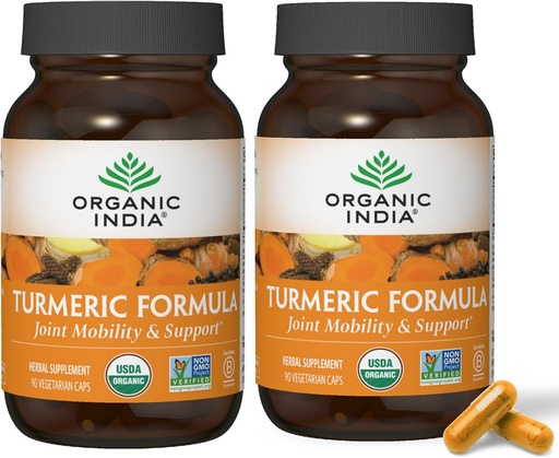 [BRSWGBABAR5AGDTA] ORGANIC INDIA Turmeric Curcumin with Black Pepper - Herbal Supplement, Joint Support & Immune System Support, Whole Root Supplement, Trikatu, USDA Certified Organic - 180 Capsules