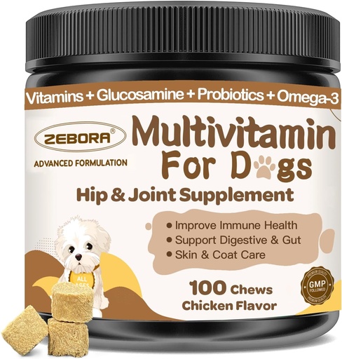 [BRSRAH34BMFAMC3J] Dog Multivitamin with Minerals for Overall Health - Dog Vitamins and Supplements with Glucosamine, Probiotics for Puppy & Senior Dogs with Minerals - Omega 3 Fish Oil for Skin & Coat - 100 Chews