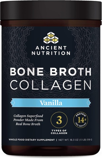 [BRSWKHD7AIIAKYDJ] Ancient Nutrition Collagen Powder, Bone Broth Collagen, Vanilla, Hydrolyzed Multi Collagen Peptides, stöder hud och naglar, Joint Supplement, 30 portioner, 18.3oz