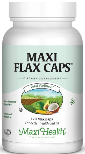 [BRSWGAYKO56AMFL6] Maxi Flax Caps – Organic Flaxseed Oil, Omega 3, 6, 9 - Cold Press - Hexane Free, 700 mg – Kosher, 120 caps