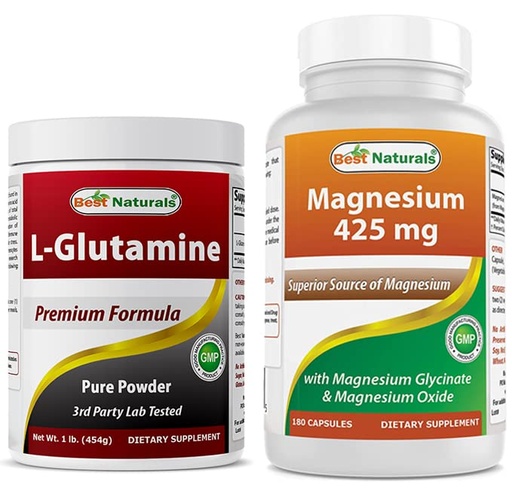 [BRSRMCYLOUDRU2TF] L-Glutamine Pure Powder 1 LB & Magnesium Glycinate 425 mg
