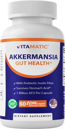 [BRSROHQ2PN5RE2A6] Vitamatic Akkermansia Muciniphila Gut Health - 60 DR Capsules (Delayed Released) - Made with Prebiotic Inulin Fiber