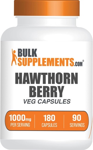 [BRSRMEDRB56GCADL] BulkSupplements.com Hawthorn Berry kapsulak - Herbal Supplement, Hawthorn Berry Extract 1000mg - Gluten Free, 2 kapsula zerbitzatuko, 180 kondea (1eko paketea)