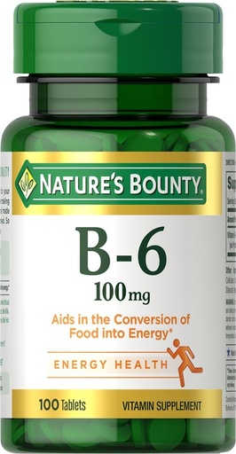 [BRSWIYT7BUABWE3M] Nature's Bounty Vitamin B6 100mg Tablets - Supports Energy Metabolism & Nervous System Health, 100 Ct