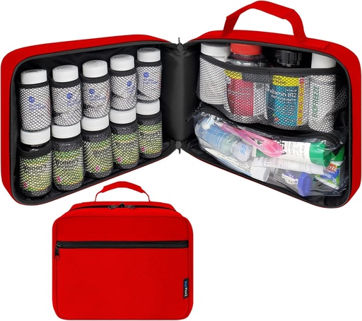 [BRSW2HTQCMHAY2TA] Böyük Padded Pill Bottle Organizer, Tibb Çanta, Case, Drugs, Vitaminlər üçün Carrier, və Sabit Pockets ilə Tibbi Məhsullar - Ev Depozit və Travel - Red (Without Lock)