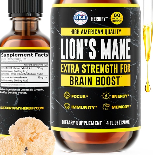 [BRSW2H3RCABQMG32] ملحق " ليون ماني " - ملحق يومي للغرفة للذاكرة، التركيز " Clarity - Brain Booster - Lions Mane Tincture for Immune Support - 4 Fl oz