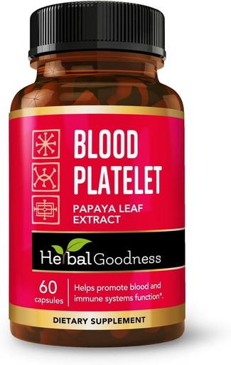 [BRSROAAODICB6C3P] Hebal Goodity Papaya Leaf Blood Platelet Capules - 60/600mmg 20x Latlet de sang, Bone Marrow, suport de sang neta a la fórmula - Hebalmedy - Fet als EUA