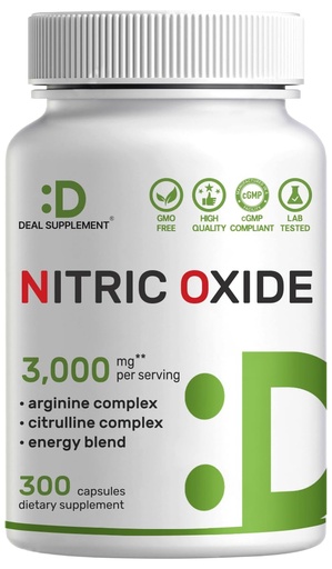 [BRSROCAOBMCWKDL2] Nitric Oxide Supplement 3,000mg, 300 Capsules | 12-in-1 Complex for Men & Women – Arginine, Citrulline, Korean Red Ginseng, Tongkat Ali, Maca Root, & Marshmallow Blend*
