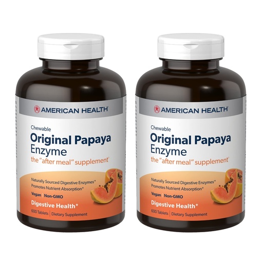 [BRSWKGIFOIHWA2Y3] American Health Enzymes Chewable Original Papaya Enzyme 600 Tablets - Pack of 2