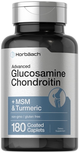 [BRSRMGA2OUJQ2CTA] Horbäach Glucosamine Chondroitin | Plus MSM & Turmeric | 180 Coated Caplets | Non-GMO, Gluten Free Supplement