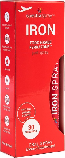 [BRSW2BIPPN6R6A3J] SpectraSpray Iron Daily Supplement, 3 mg per Serving - Oral Spray Essential Mineral Iron, 30 Day Supply per Spray, Vegan Gluten Free & no GMOs