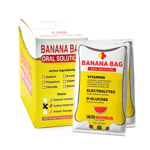 [BRSROBD7OEIAYALU] Banana Bag Oral Solution Packets – Salted Watermelon 30pk | A Refreshing Blend of Electrolytes, Vitamin C, and B-Complex for Hydration and Energy. Convenient, Easy-to-Mix, and Perfect for Daily Use.