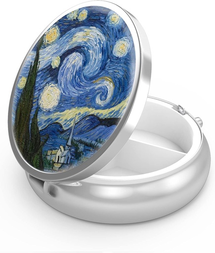 [BRSW2ZA2OJYR42A6] Pill Box 3 Sammenligning Liten Pill Case, Portable for Pocket eller Purse Pill Organizer Pill Container Holder å holde vitaminer, medisinering, fiskeolje og kosttilskudd (Starry Night)