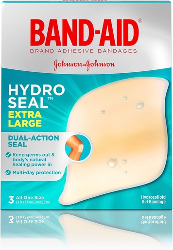 [BRSWGZI5BV7BQ2T7] Band-Aid Brand Seal Hidro Seal Bandaje de gel hidrocoloid adeziv pentru Îngrijirea Rănilor şi Blistere Relief, Pad Blister rezistent la apă şi dovada duşului, Steril & Long-Lastting, Extra Large, 3 ct