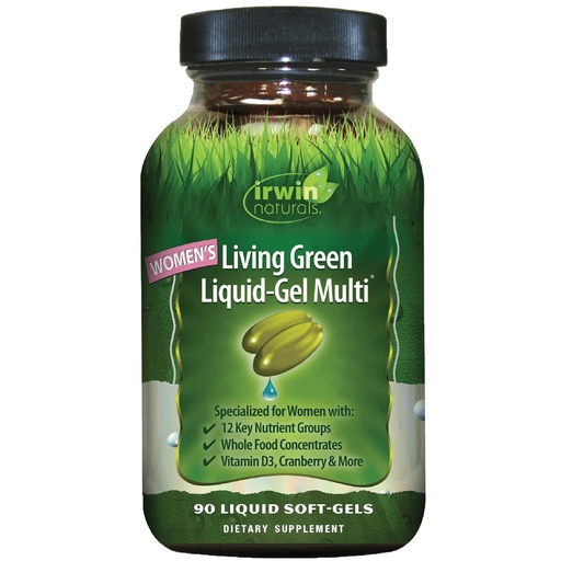[BRSWIZTYPJ4WKFLI] Irwin Naturals Women’s Living Green Liquid-Gel Multi - Whole Food Multivitamin for Women with 70 Nutrients, Omega Oils & Greens Blend - Liquid Soft-Gels with BioPerine® for Absorption - 120 Count