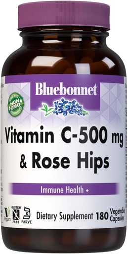 [BRSWIYD4CJ4BKC3C] BlueBonnet Witamina C 500 mg Plus Rosehips Kapsułki roślinne, 180 Liczba