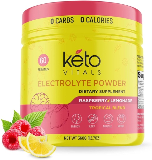 [BRSWYCADCRYWMHT6] Keto Vitals Electrolytes Proszek - Bezcukrowy Keto Electrolytes Proszek z Potasu, Magnezu, Sodu, & Wapń - Bez cukru Electrolyte Drink Mix & Hydration Proszek, 60 Słupki, Lemoniada malinowa