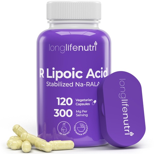 [BRSWYGIHCQNQIELL] LongLifeNutri Stabilized R-Alpha Lipoic Acid 300mg – High Potency Na-RALA Supplement for Cellular Energy & Metabolic Function, 120 Vegetarian Capsules, 4-Month Supply, GMP Certified, Made in USA