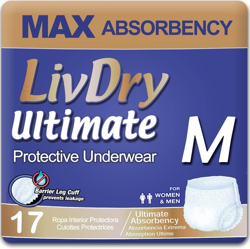 [BRSWGFAPOYARYCLB] LivDry Ultimate Adult Incontinence Underwear, Max Absorbent Erwachsene Windeln mit Leak Protection, Medium, 17-Pack