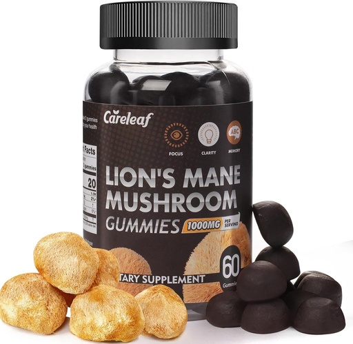 [BRSRAEIPCJ7Q4AAZ] Lions Mane Mushroom Gummies for Nootropic Brain Supplement, Immune Support,Stress Relief Mushroom Supplement Berrry Flavor 60 Count