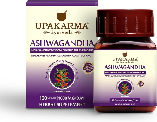 [BRSREZLQAANRQCQ4] UPAKARMA Ashwagandha | 60 Day Supply | Pure Extract Based 1000 mg per Serving | Lab Tested, R&D Backed, 120 Vegan Capsules, Supplements for Stress Relief and Energy Support