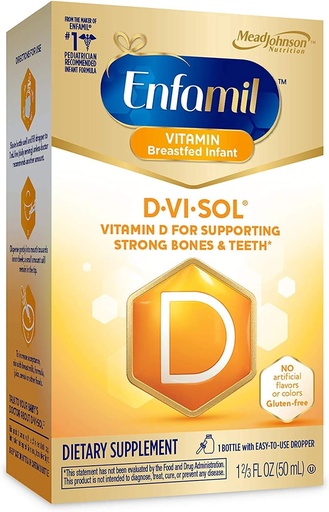 [BRSWYED7AAJQKG3F] Enfamil D-Vi-Sol Vitamin D Drops for Infants, Supports Strong Bones and Teeth, Gluten-Free, Easy to Use Dropper Bottle 50 mL
