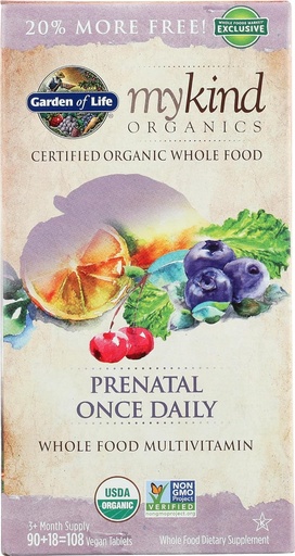 [BRSWGEAEAANAIEL7] Garden of Life Organic Mykind Prenatal Once Daily, 108 CT