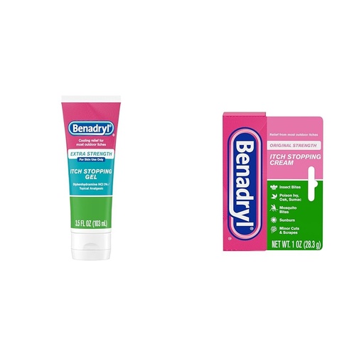 [BRSRAZYRBUAQ4ETH] Benadryl Anti-Itch Gel & Cream Bundle with Poison Ivy Relief, Analgesic for Outdoor Itches, 3 Products