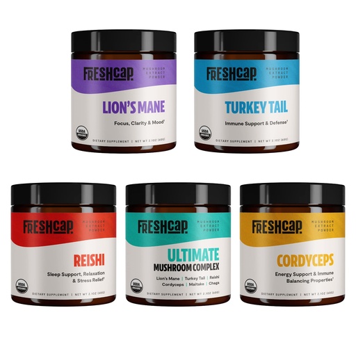 [BRSRMFADDF4BUHY6] FreshCap Mushrooms Ultimate Mushroom Starter Kit (Cordyceps, Lion's Mane, Turkey Tail, Reishi and The Ultimate Mushroom Complex) 60 Servings