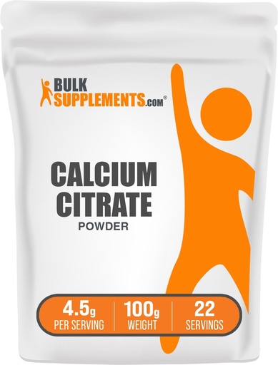 [BRSWKHYRBIDG22IV] BulkSupplements.com Calcium Citrate Powder - Calcium Supplement, High Bioavailable - Unflavored & Gluten Free, 4.5g per Serving, 100g (3.5 oz) (Pack of 1)