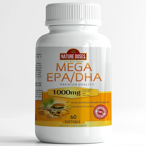[BRSRMHT3PIGRM3TF] Mega EPA/DHA, Premium Quality 60 softgels, Fish Oil Supplement with EPA & DHA - Promotes Heart & Brain Health - Non-GMO - 60 Servings