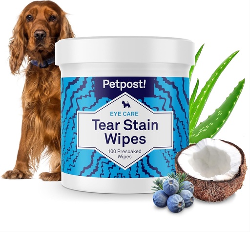 [BRSWKFIQOIFW2H36] Petpost Tear Stain Remover Wipes for Dogs | 100 Count Gentle Eye Wipes with Juniper Berry & Coconut | Dog Face Wipes for Tear Stains & Eye Discharge | Soft Cotton Pads, Bleach Free