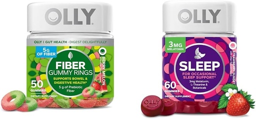 [BRSRAYYYAV6BU3T6] OLLY Fiber Gummy Rings 50ct & Sleep Gummy 60ct with Melatonin, L-Theanine, Chamomile, Lemon Balm