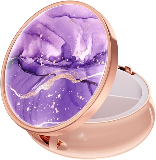[BRSRMBINCQCWCGTF] Rouidr Pill Box, 3 Compartment Medicine Pill Case, Small Metal Travel Medicine Box for Purse & Pocket, Rose Gold, Purple Marble