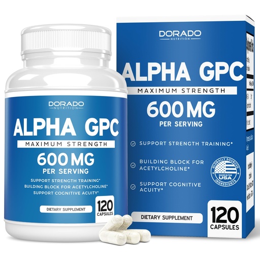 [BRSRMHQDOF5ROFA3] Alpha GPC Choline Capsules - 120 Count, 600mg Servings (Brain Support Aid that Supports Focus, Memory, Motivation, & Energy (Third Party Tested, Vegan Safe Made in the USA) Brain Support Supplement