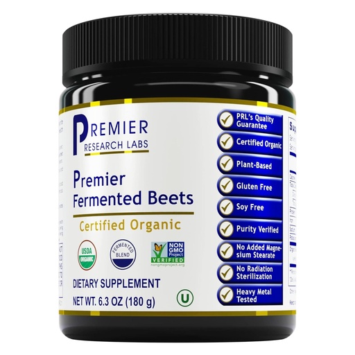 [BRSWGBAZCEPQK2D3] Premier Research Labs Premier Fermented Beets - Beet Root Powder Fermented, Organic Fermented Beets for Men & Women, Beetroot, Nitrates, Blood Pressure Support, USDA Organic - 6.3 Oz Jar