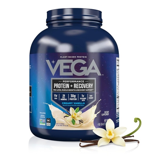 [BRSWKHQQBV7GY3LY] Vega Protein + Recovery, Vanilla – 30g Vegan Protein, Dairy & Gluten Free, Probiotics, NSF Certified, 65.6 oz (45 Servings)