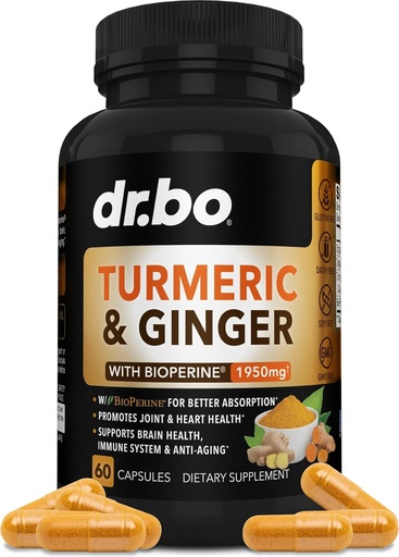 [BRSROFQDC4NAKE3K] Turmeric Curcumin with BioPerine & Ginger Supplement - 1950mg Organic Tumeric and Curcumin BioPerine Black Pepper Pills - Turmeric and Ginger Supplement 60 Capsules