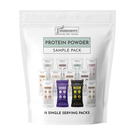 [BRSRAHQYCEFQE23P] Protein Powder Made with 100% Grass Fed, Non Denatured Whey | Four Different Protein Sources from Organic Whole Food Ingredients | 12 Servings | 22g Protein (Sample Variety Pack)