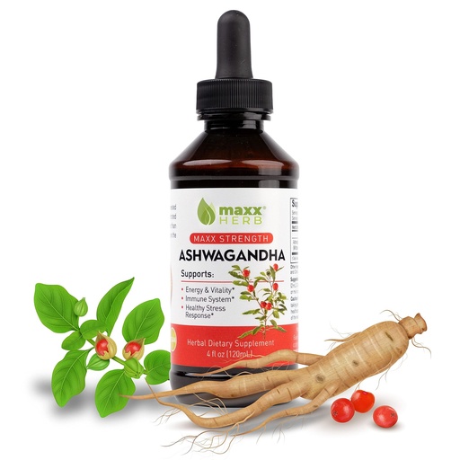 [BRSWGBIEBZ4AOCDP] Maxx Herb Ashwagandha Extract – Max Strength Liquid Tincture Absorbs Better Than Capsules or Powder - for Stamina, Memory, & Immune Support - 4 Oz Bottle (60 Servings)