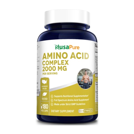 [BRSWGGQQAUIWY2QV] NusaPure Amino Acid Complex Blend 2000 mg-180 Caps (Non-GMO, Gluten-Free)
