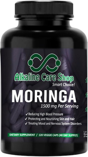 [BRSRAFI3DMMRMDQY] Alkaline Care | Moringa Premium Extract 1500mg | Витамин C | Высокая абсорбция, 100% натуральная, цельная пища, не-ГМО добавка | Снижение высокого кровяного давления, здоровье кожи и энергия (120 капсул Veggie)
