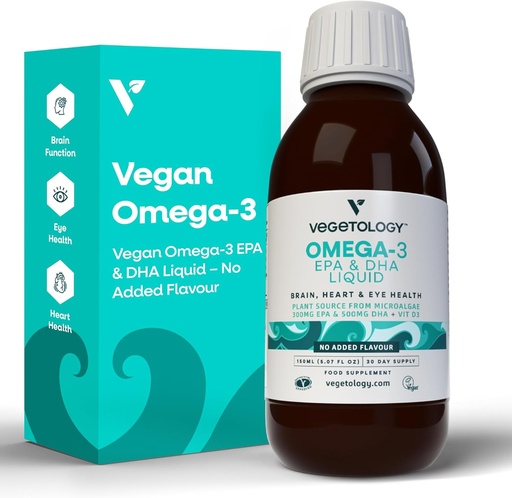 [BRSROFL3PMMQ2A3B] Vegan Omega 3 Liquid, from Microalgae, 800mg of EPA DHA, with Vitamin D3, Supports Heart, Brain and Eye Health, Natural Fish Oil Alternative, UK Made, Unflavoured